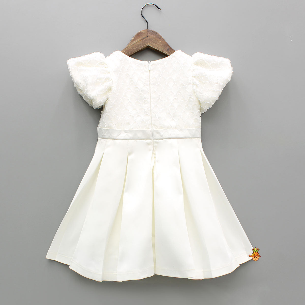 Beaded Puff Sleeve Sequin Dress With Matching Bow Hair Clip And Gloves