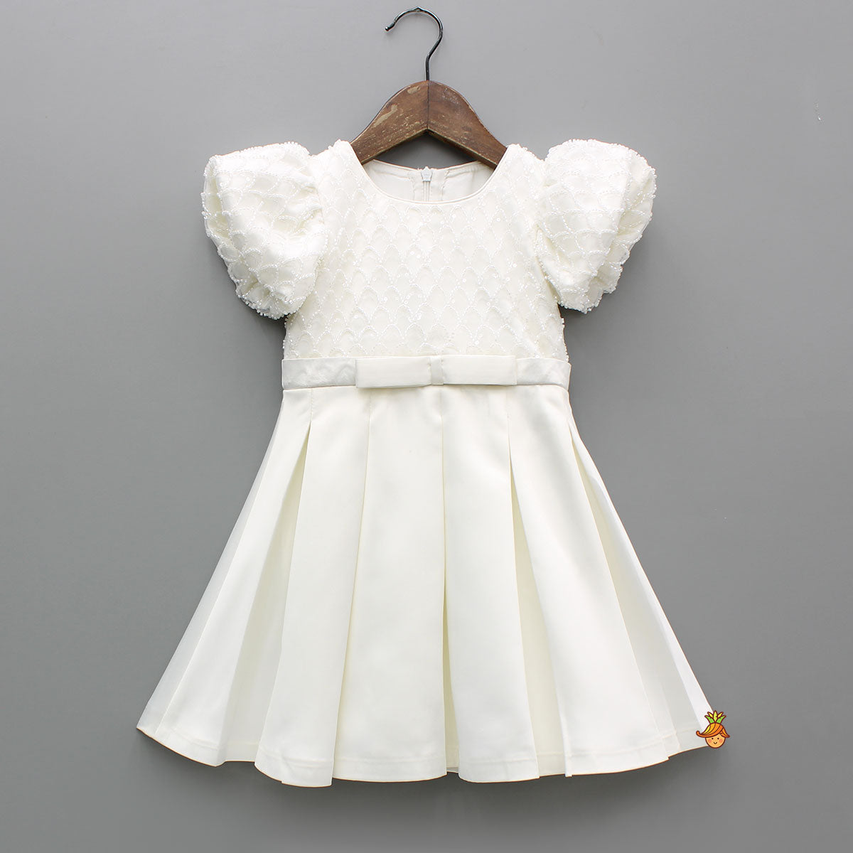Beaded Puff Sleeve Sequin Dress With Matching Bow Hair Clip And Gloves