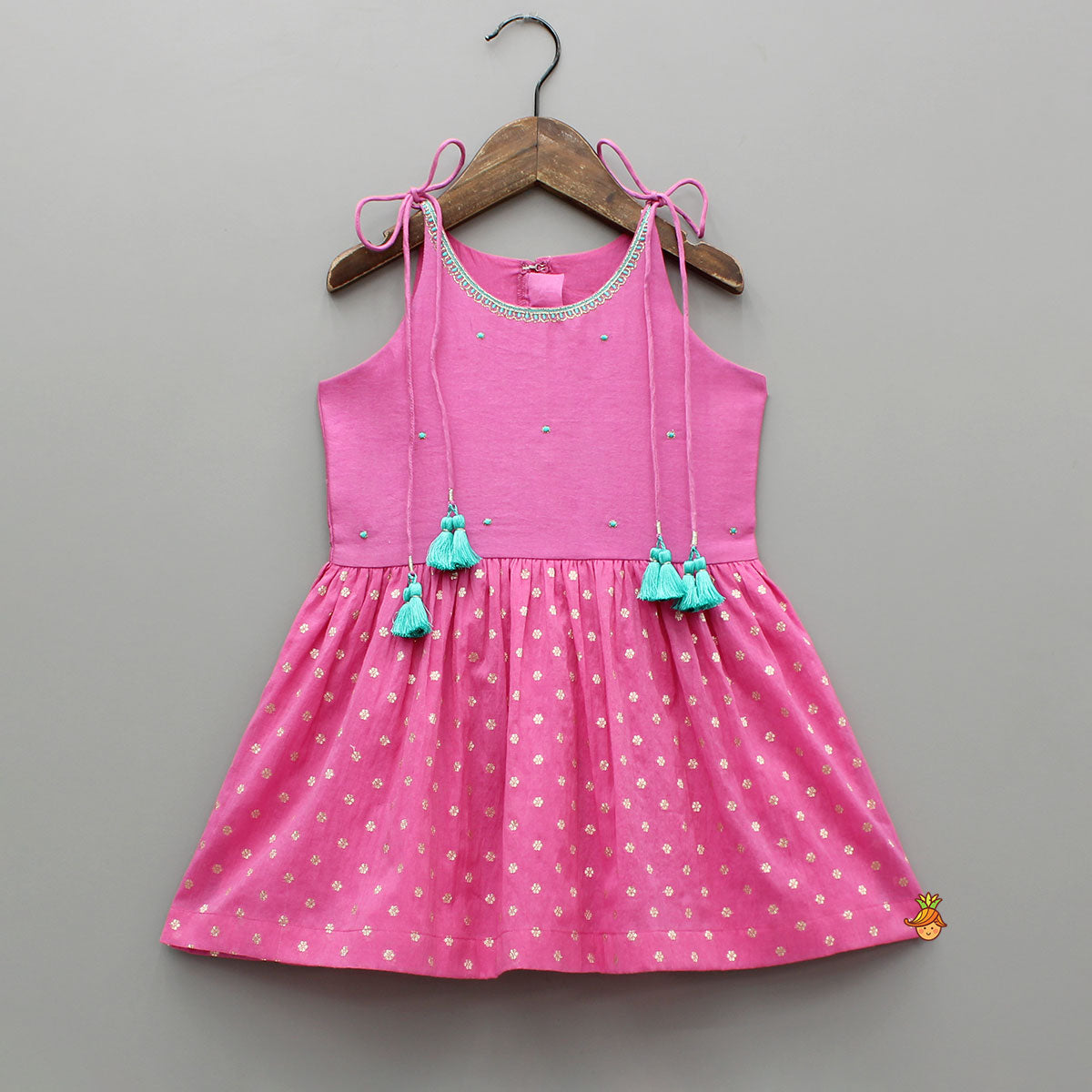 Pink Embroidered Strappy Kurti And Tiered Sharara With Dupatta