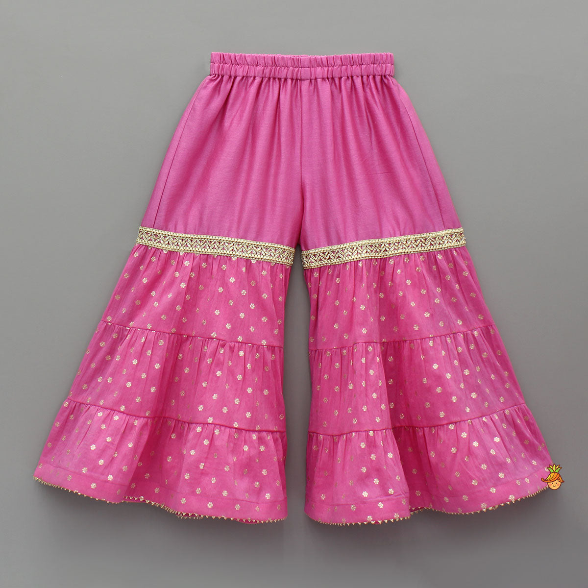 Pink Embroidered Strappy Kurti And Tiered Sharara With Dupatta