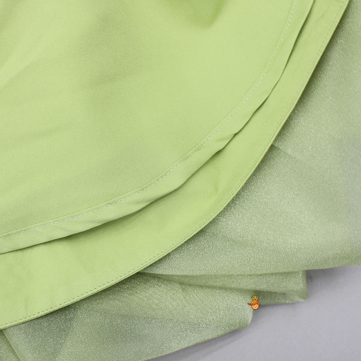Green Embellished Dress With Detachable Bow