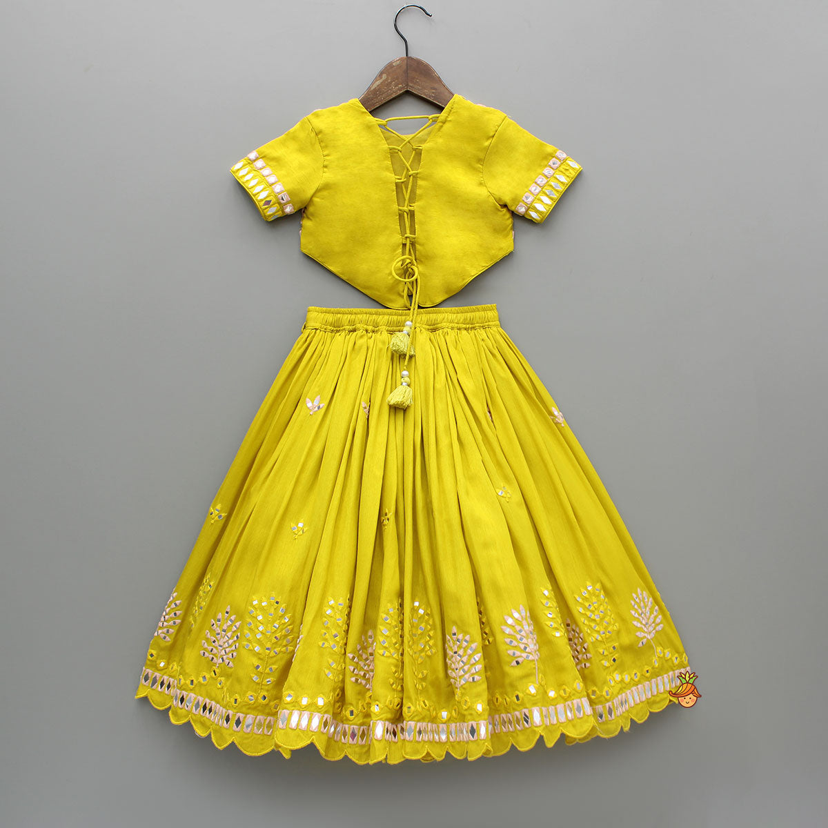 Faux Mirror Embroidered Top And Lehenga With Dupatta