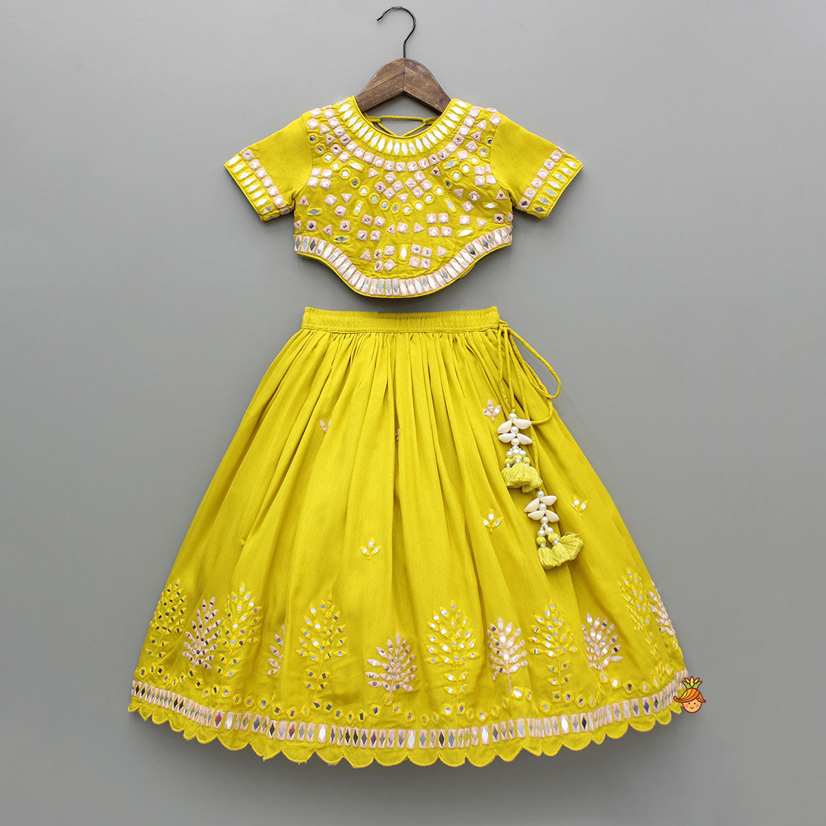 Faux Mirror Embroidered Top And Lehenga With Dupatta