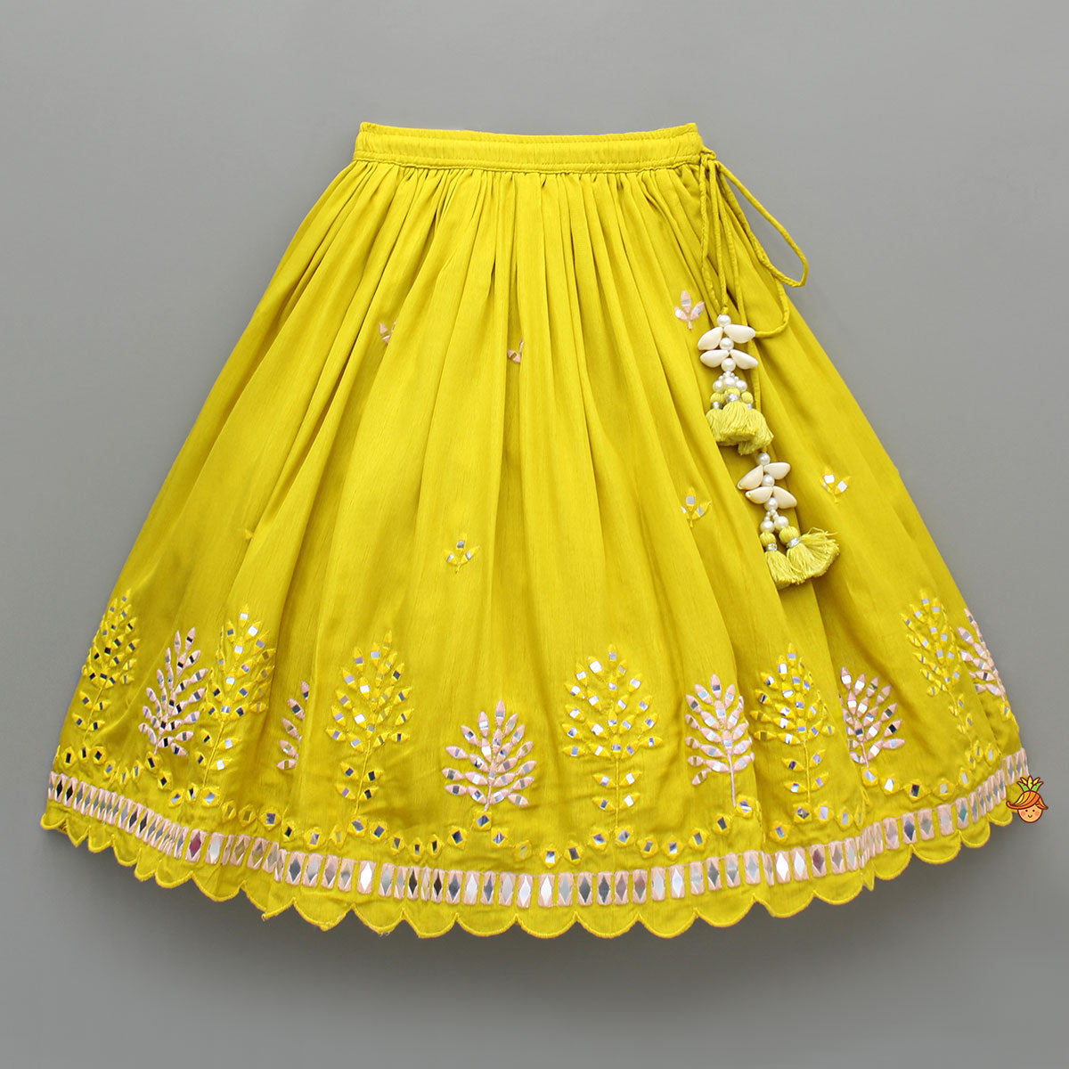 Faux Mirror Embroidered Top And Lehenga With Dupatta