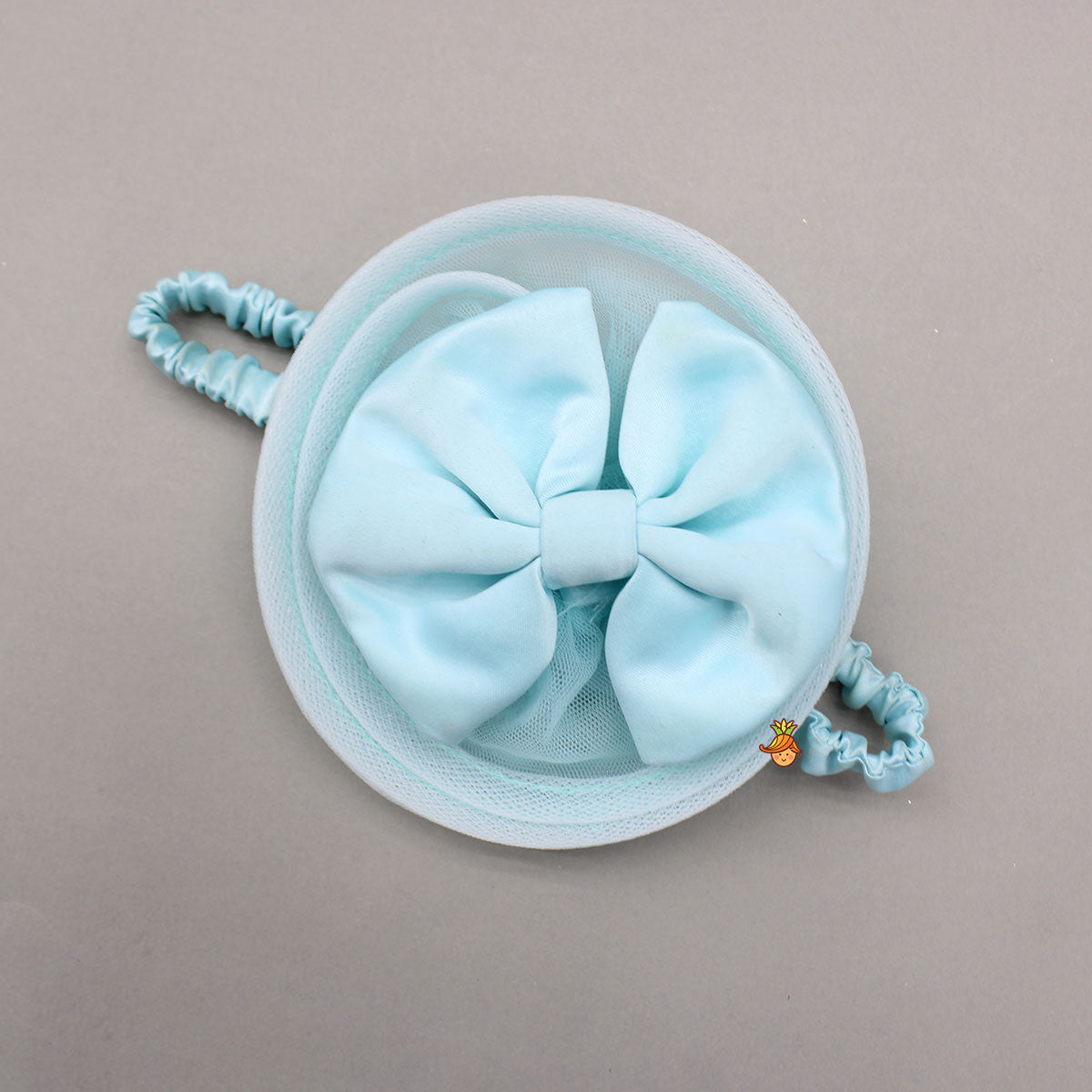 Blue Embellished Frilly Layered Dress With Detachable Bow And Swirled Bow Headband