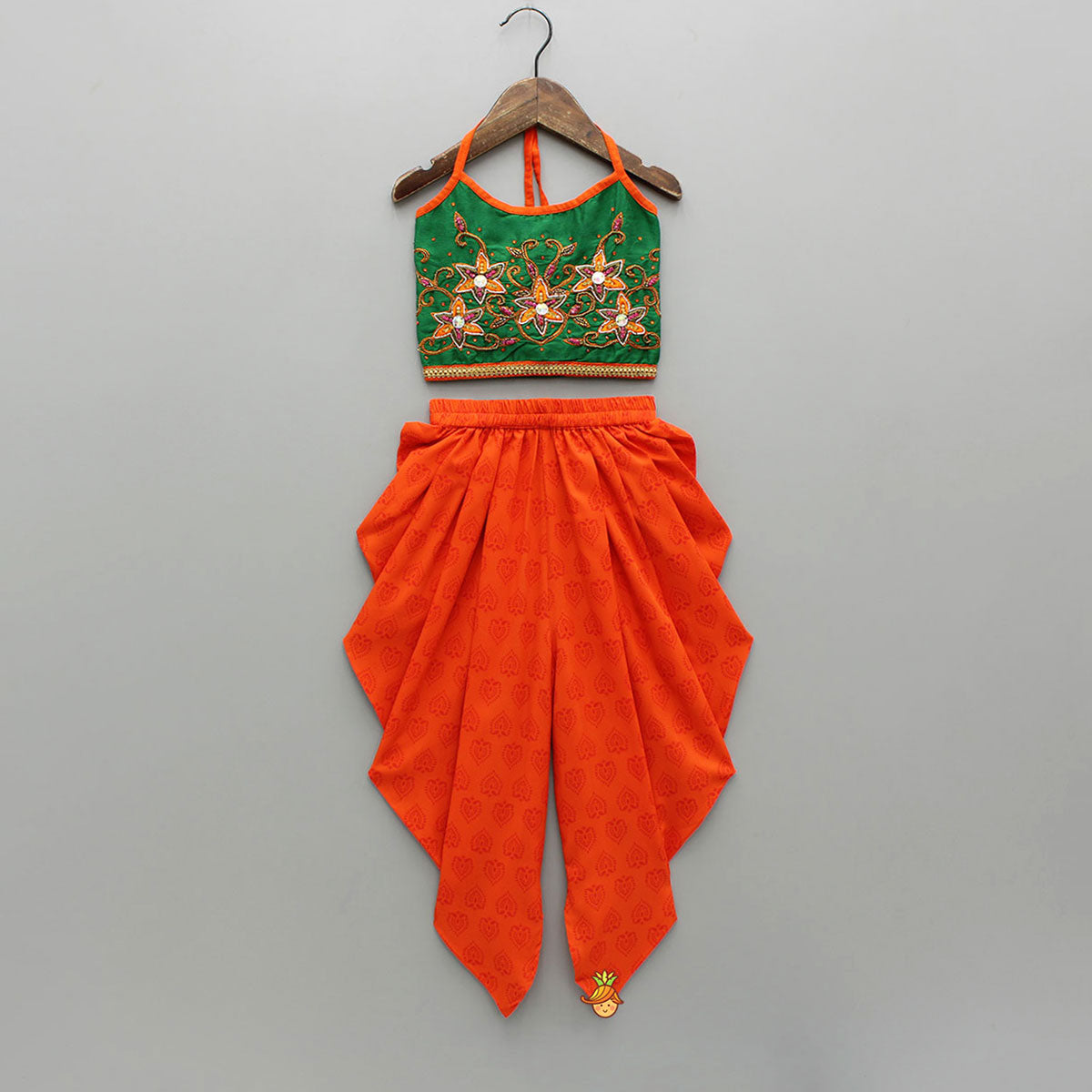 Floral Beaded Halter Neck Top And Printed Dhoti