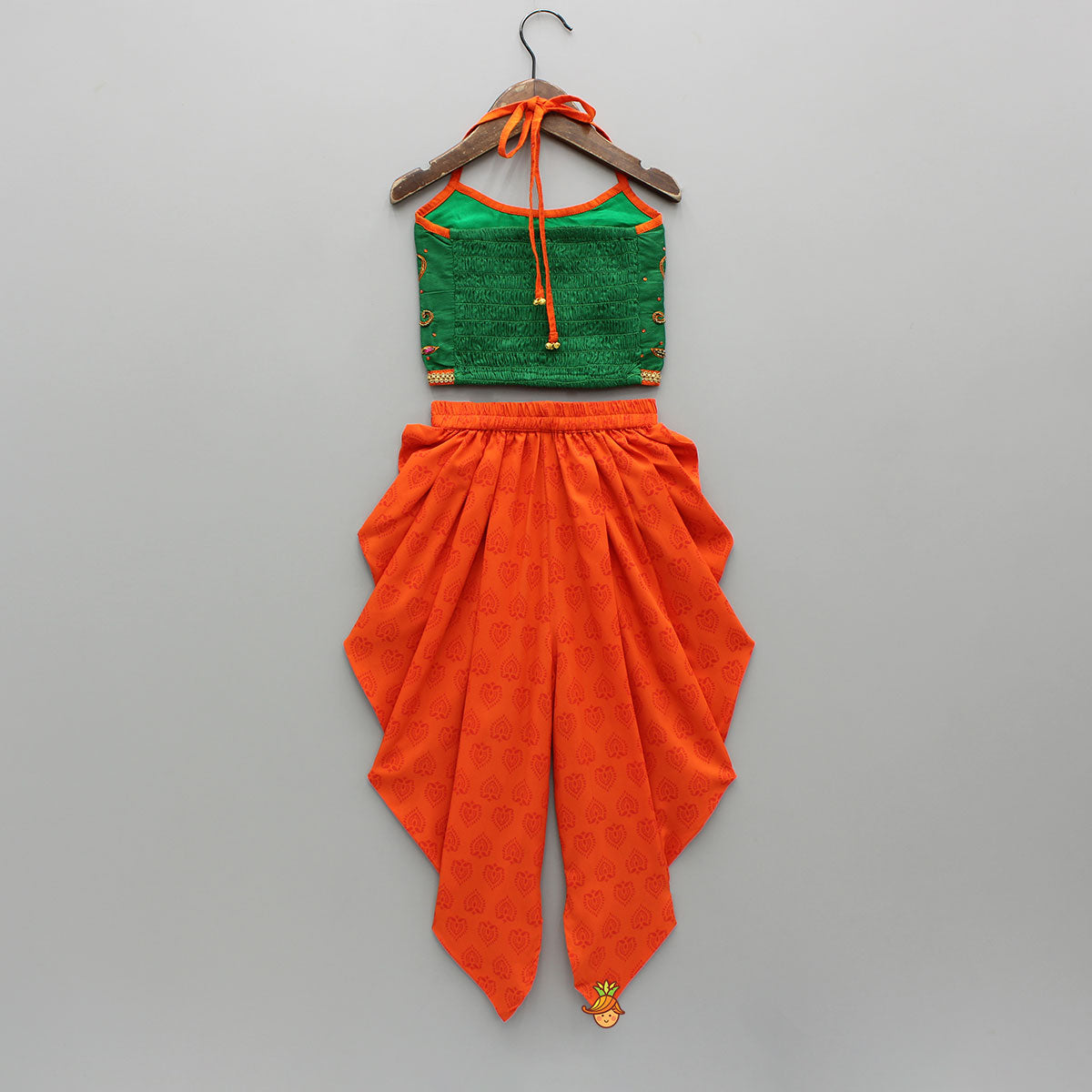Floral Beaded Halter Neck Top And Printed Dhoti
