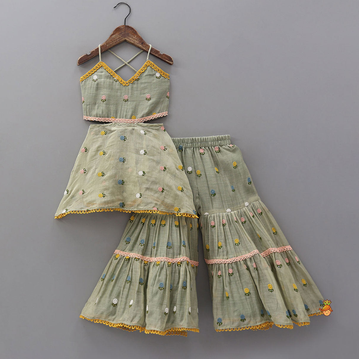 Floral Embroidered Stylish Backless Kurti With Sharara And Dupatta