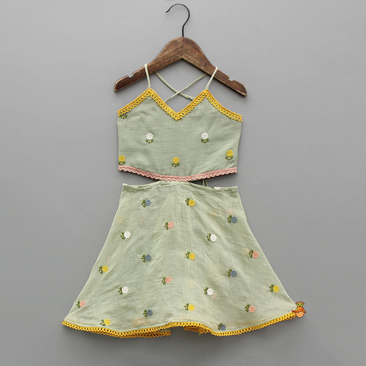 Green Floral Embroidered Stylish Backless Kurti With Sharara And Dupatta