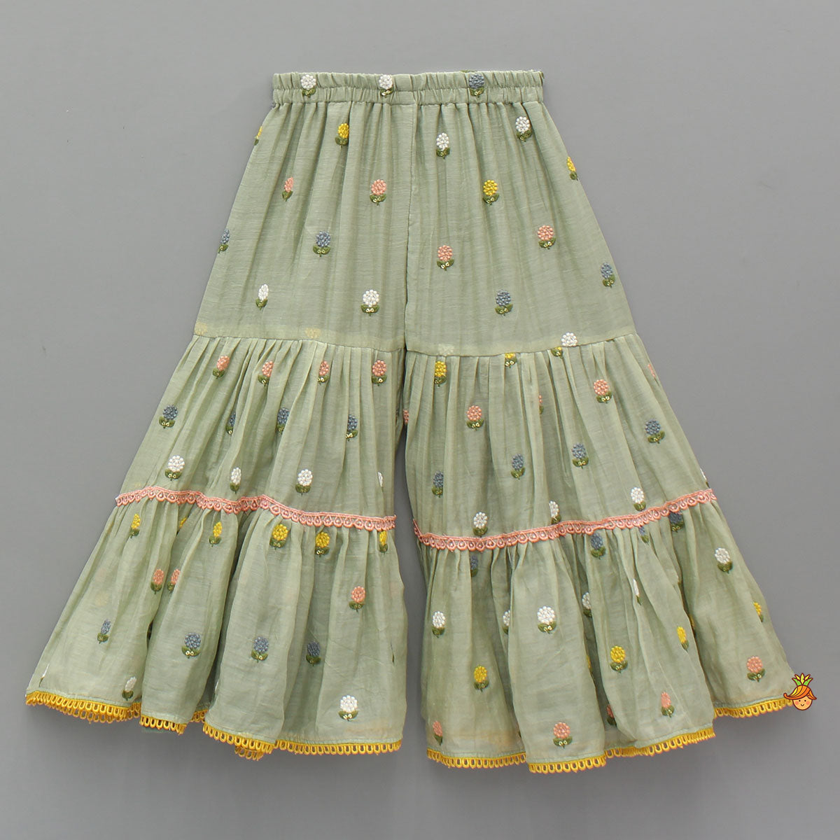 Green Floral Embroidered Stylish Backless Kurti With Sharara And Dupatta