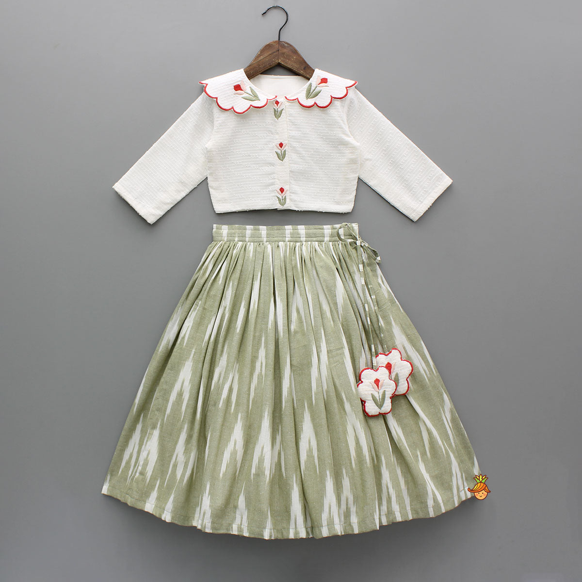 Peter Pan Collar Embroidered Top With Flared Lehenga