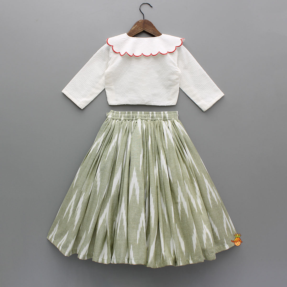 Peter Pan Collar Embroidered Top With Flared Lehenga