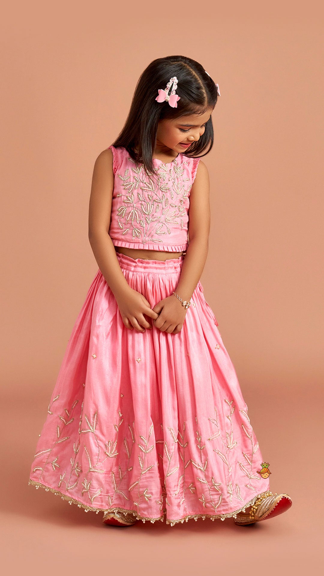 Pink Embroidered Top And Lehenga