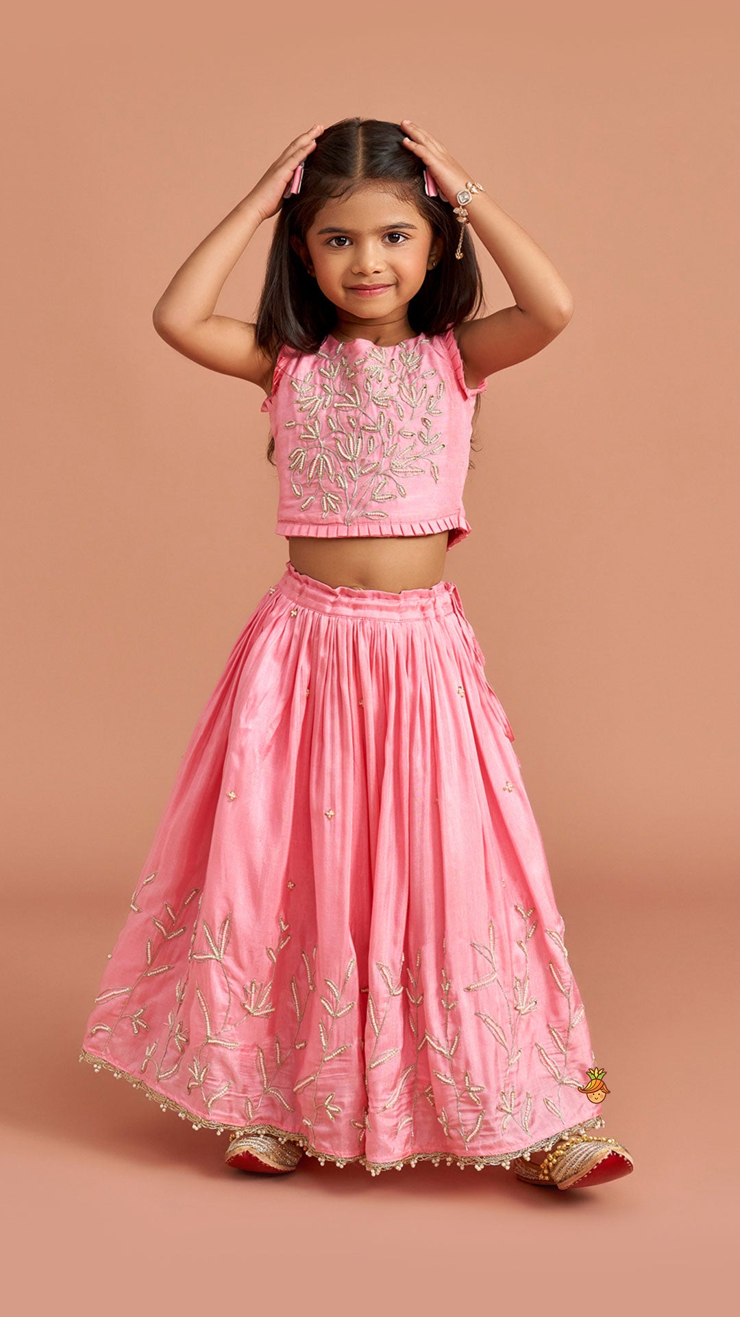 Pink Embroidered Top And Lehenga