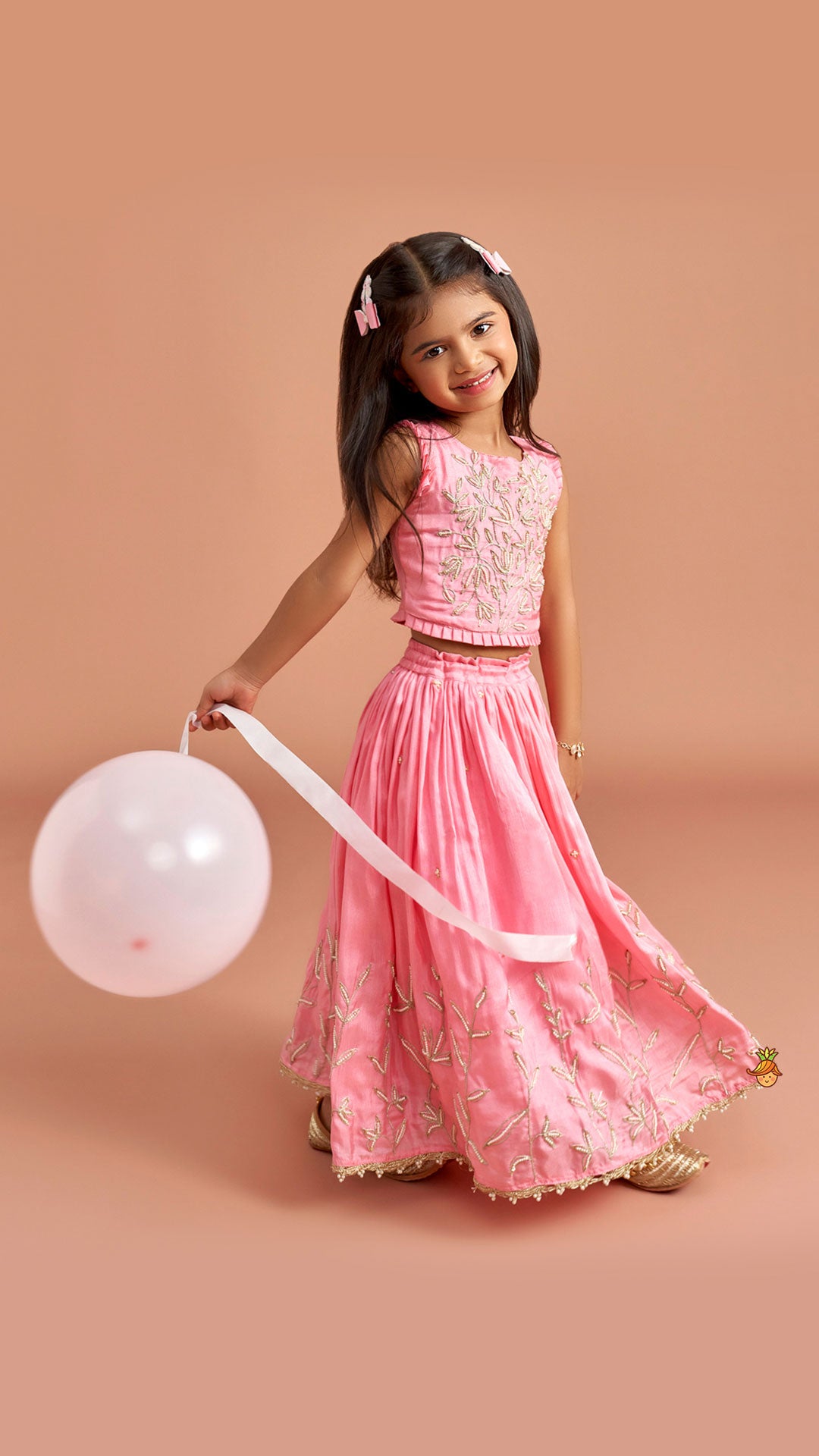 Pink Embroidered Top And Lehenga