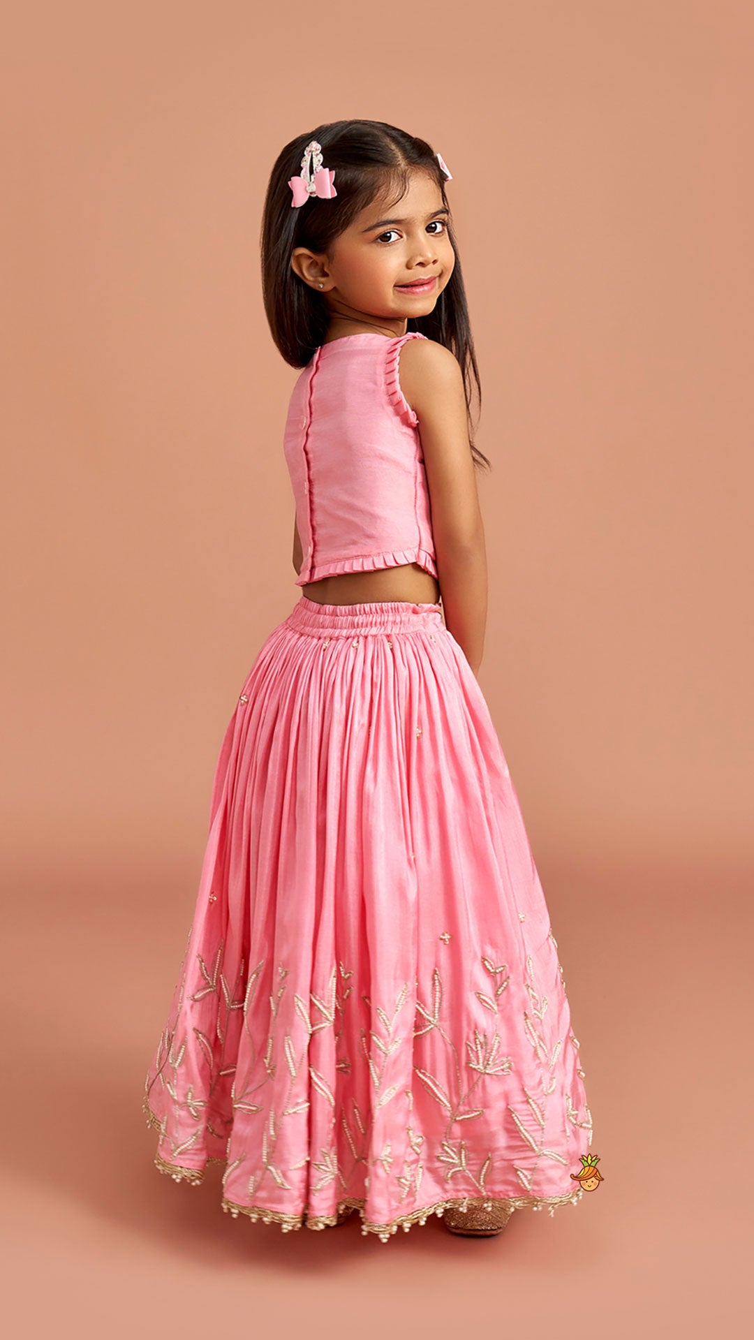 Pink Embroidered Top And Lehenga