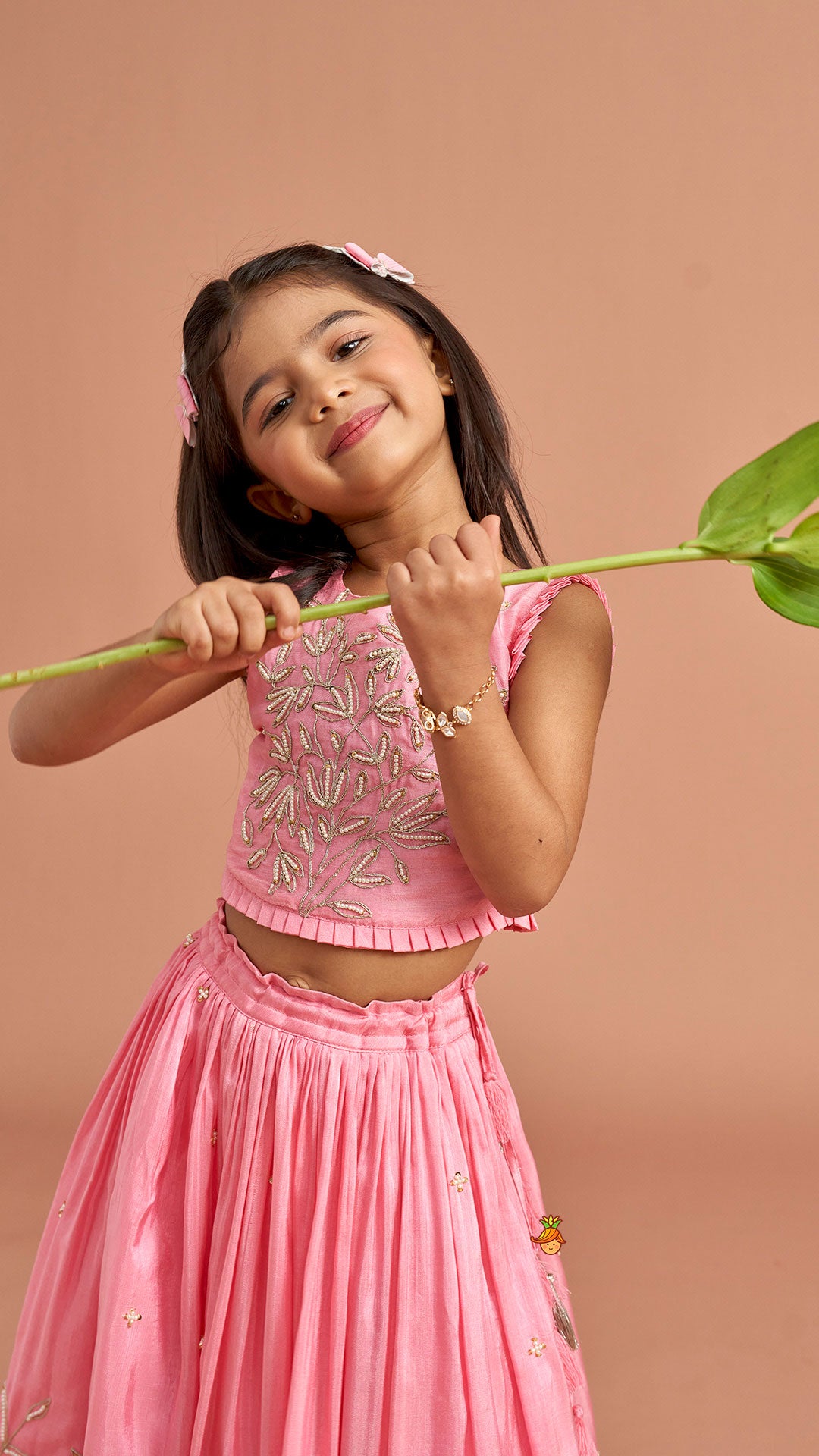 Pink Embroidered Top And Lehenga