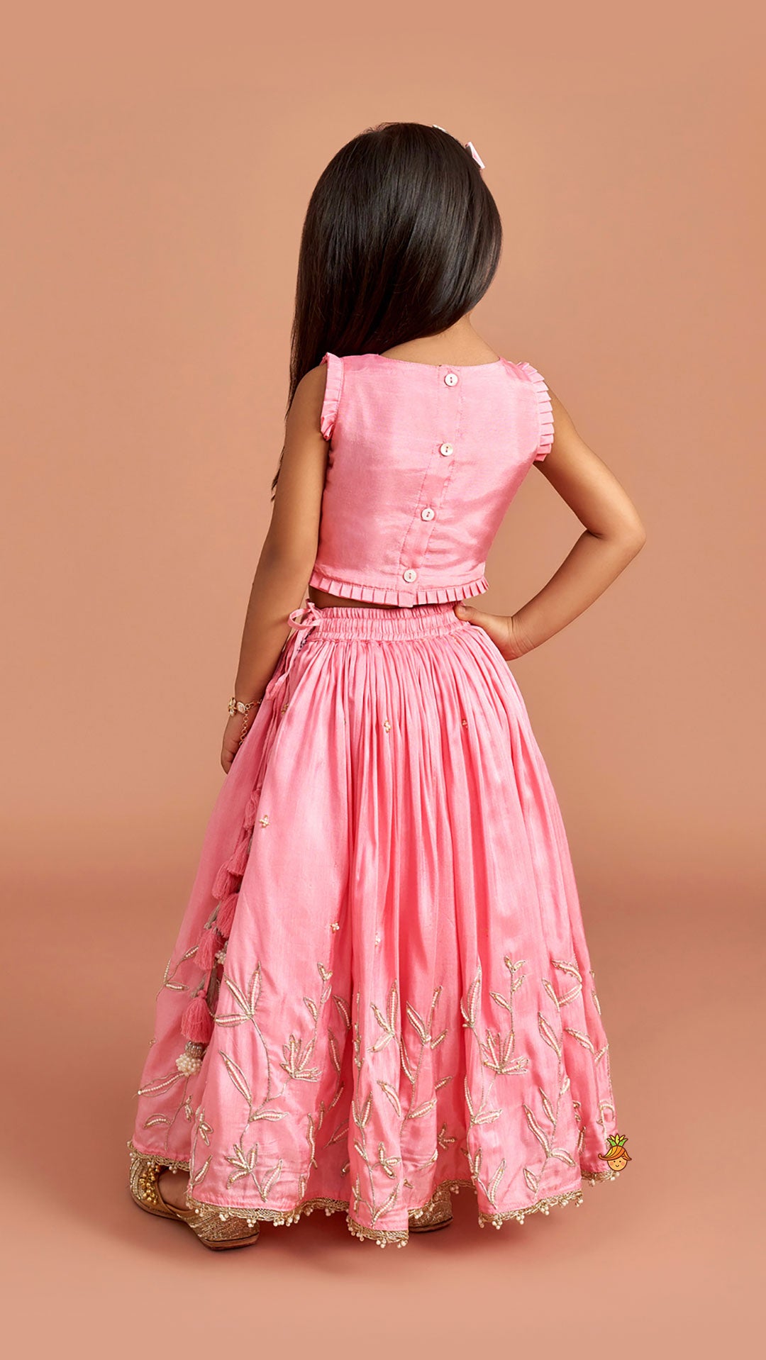 Pink Embroidered Top And Lehenga