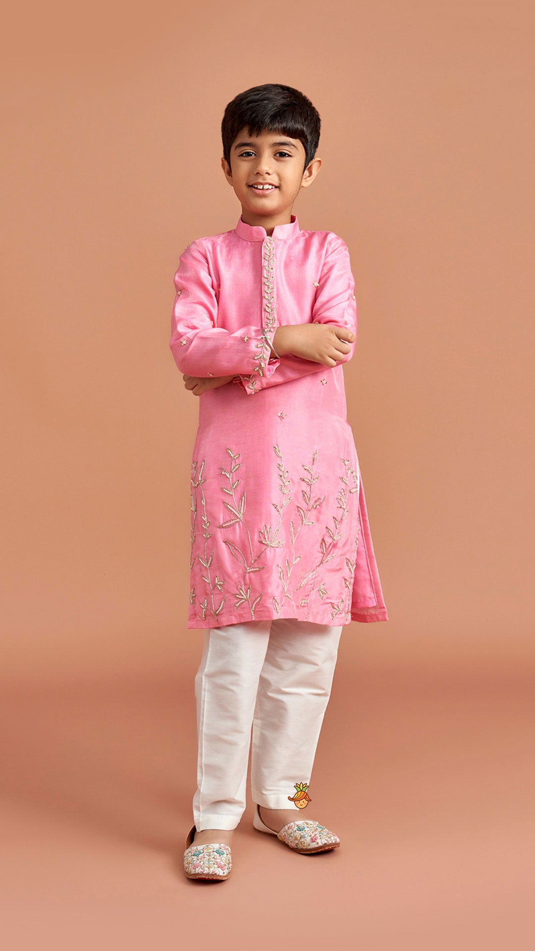 Pink Embroidered Kurta And Pyjama