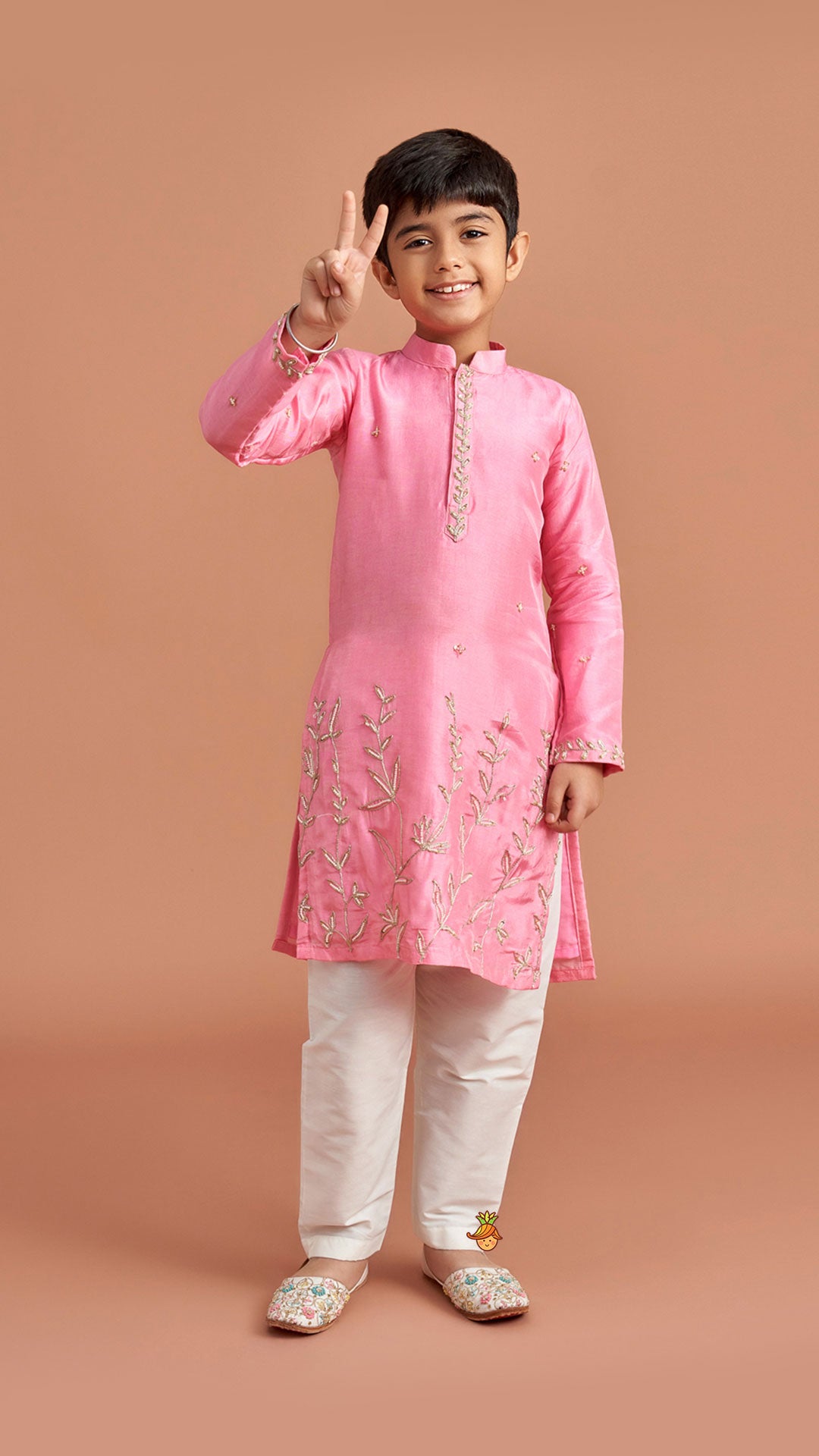 Pink Embroidered Kurta And Pyjama