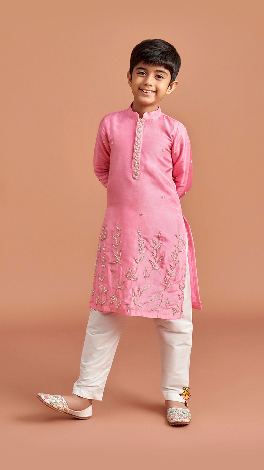 Pink Embroidered Kurta And Pyjama