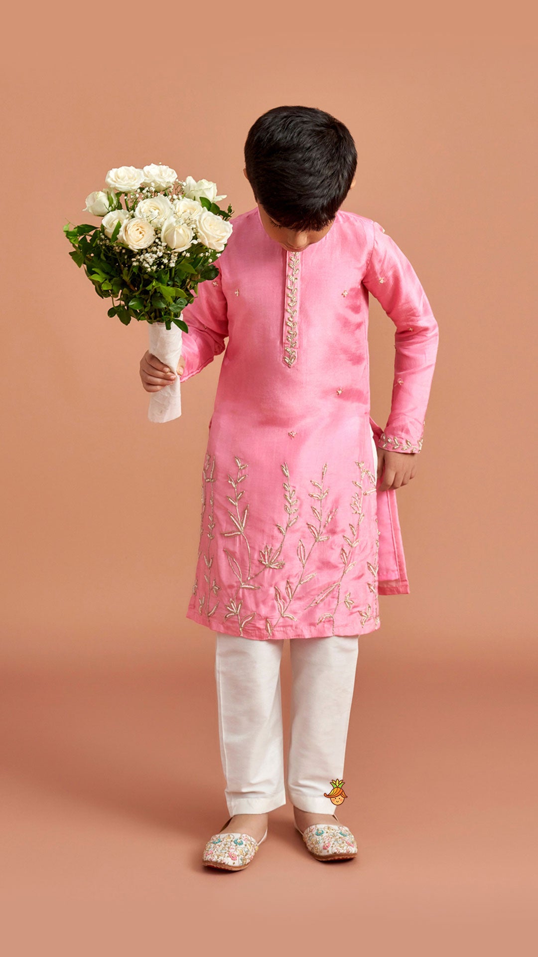 Pink Embroidered Kurta And Pyjama