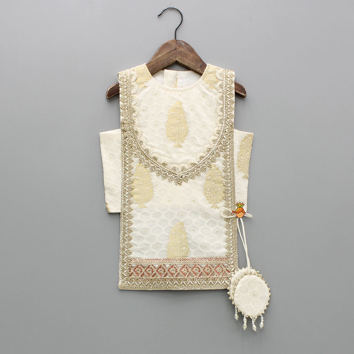 Off White Embroidered Embellished Top And Palazzo