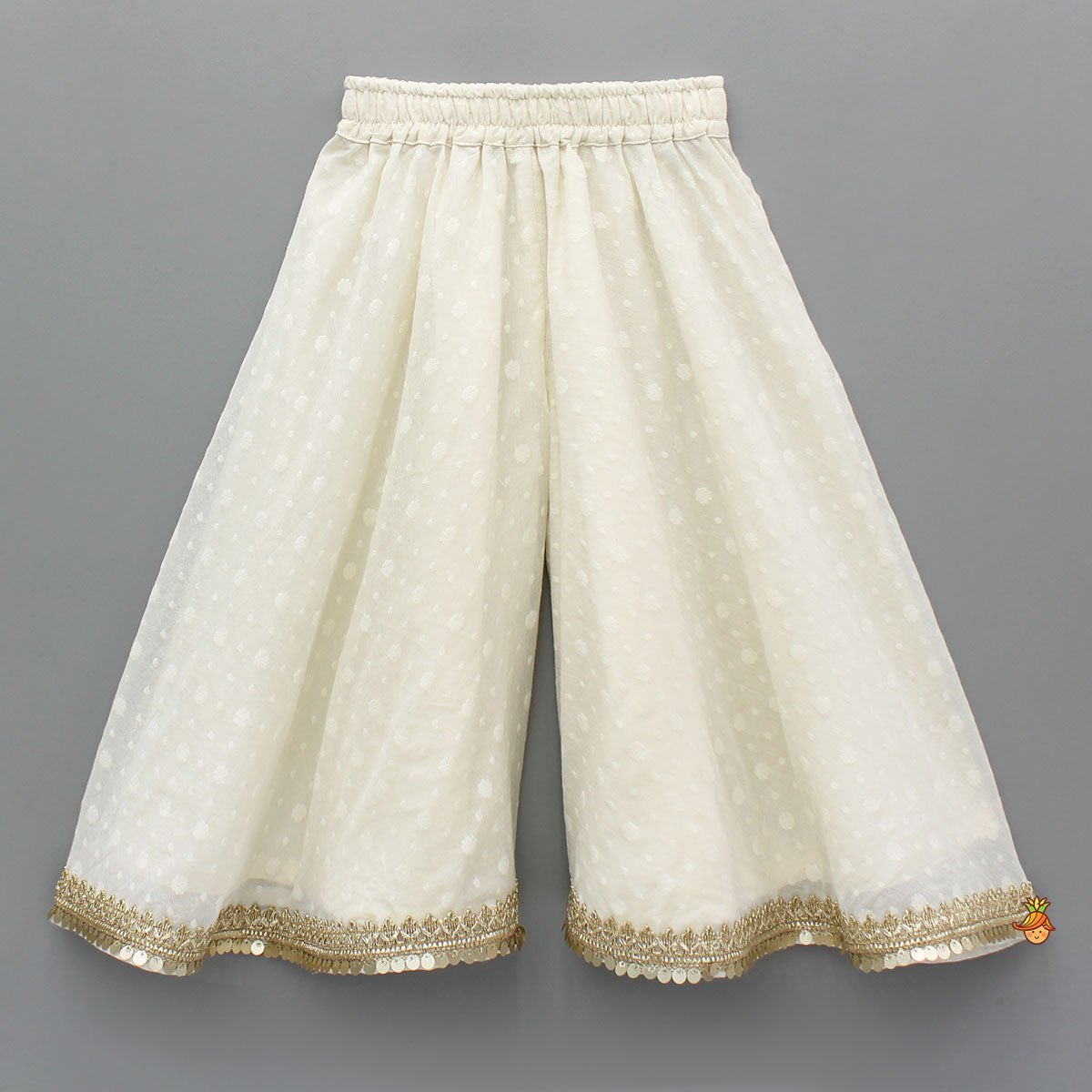 Off White Embroidered Embellished Top And Palazzo