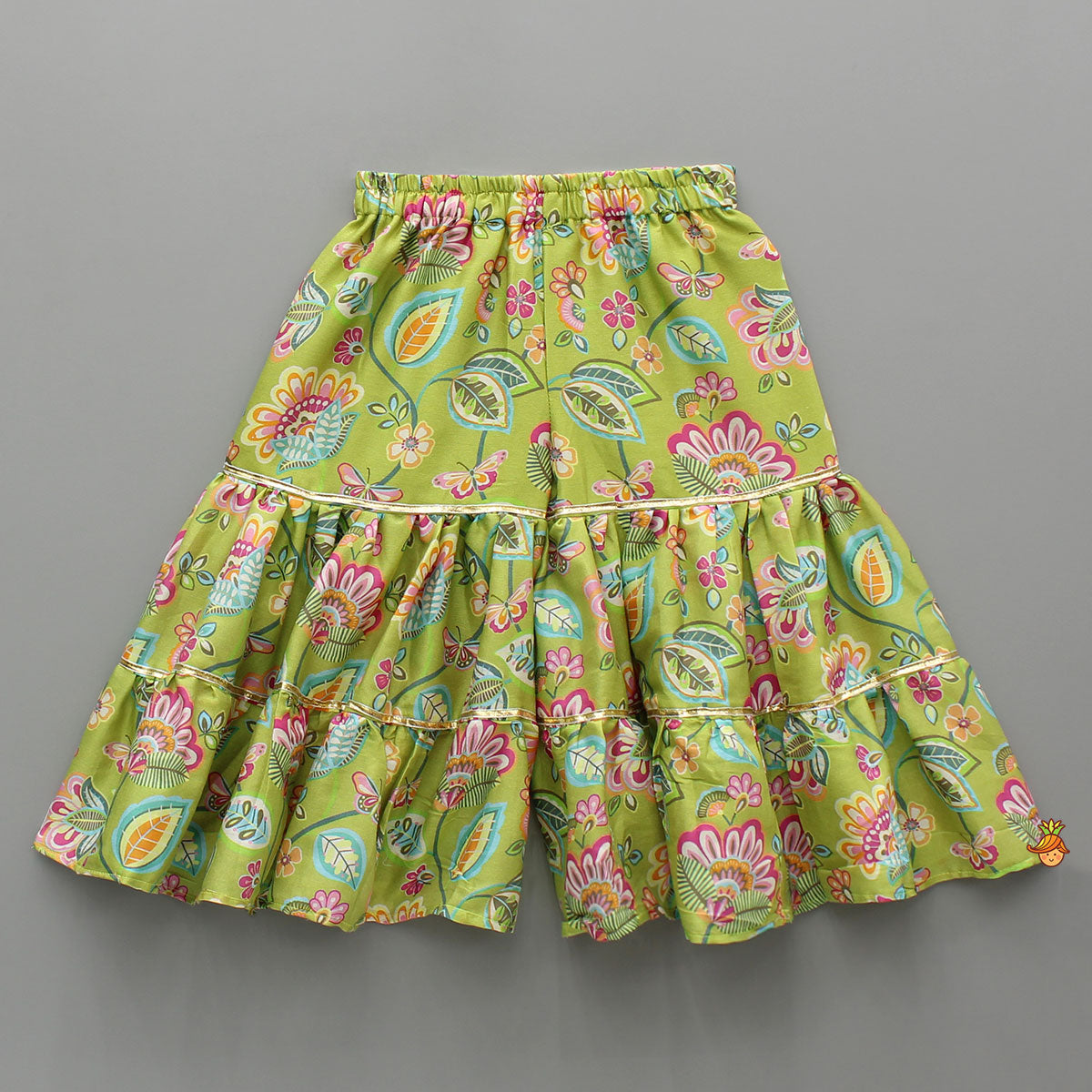 Green Multicolour Floral Printed Top And Sharara With Dupatta