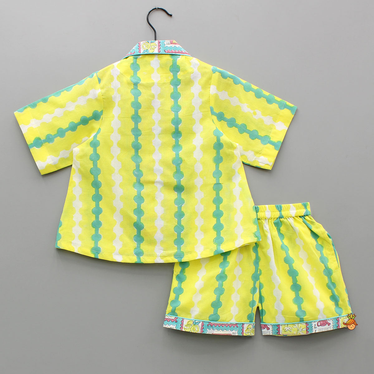 Hand Block Printed Notch Collar Top And Shorts