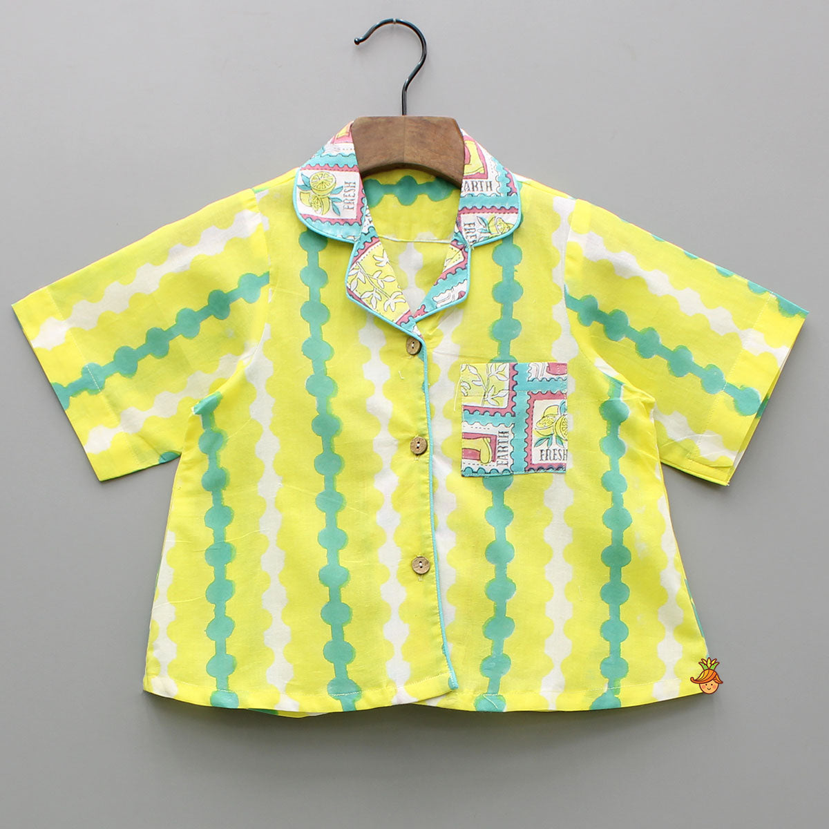 Hand Block Printed Notch Collar Top And Shorts