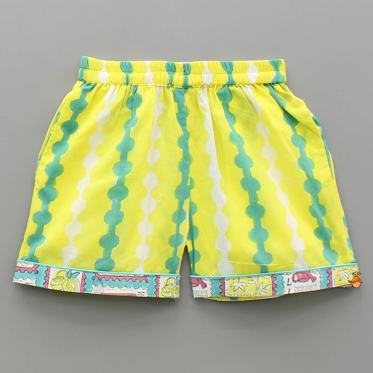 Hand Block Printed Notch Collar Top And Shorts