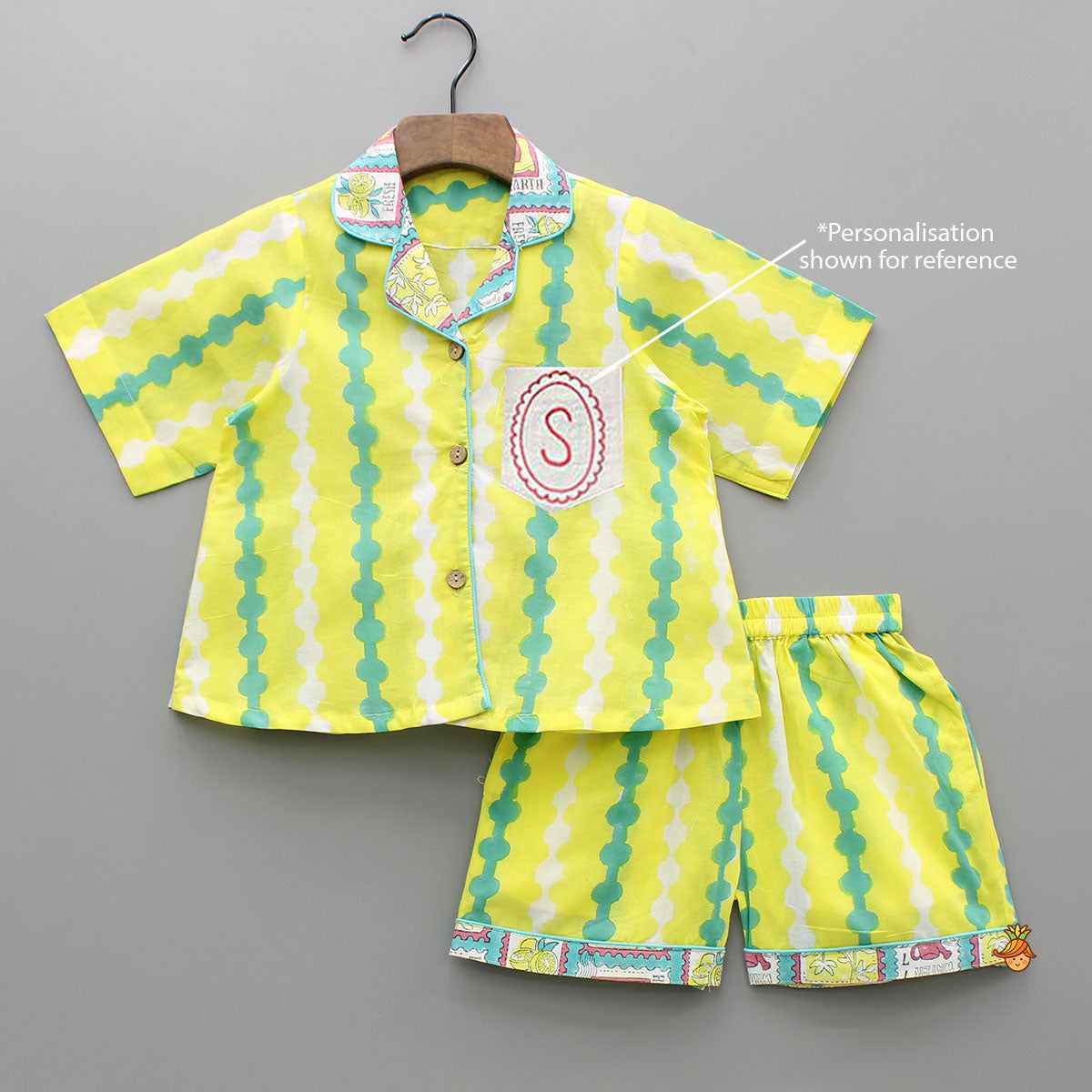 Hand Block Printed Notch Collar Top And Shorts