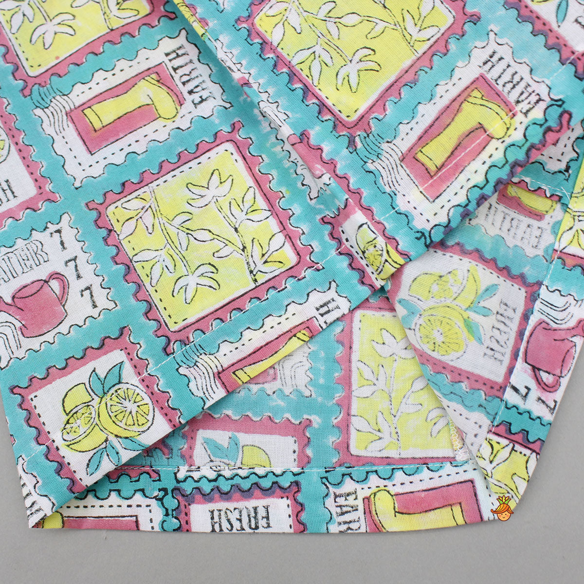 Hand Block Printed Multicolour Notch Collar Top And Pyjama