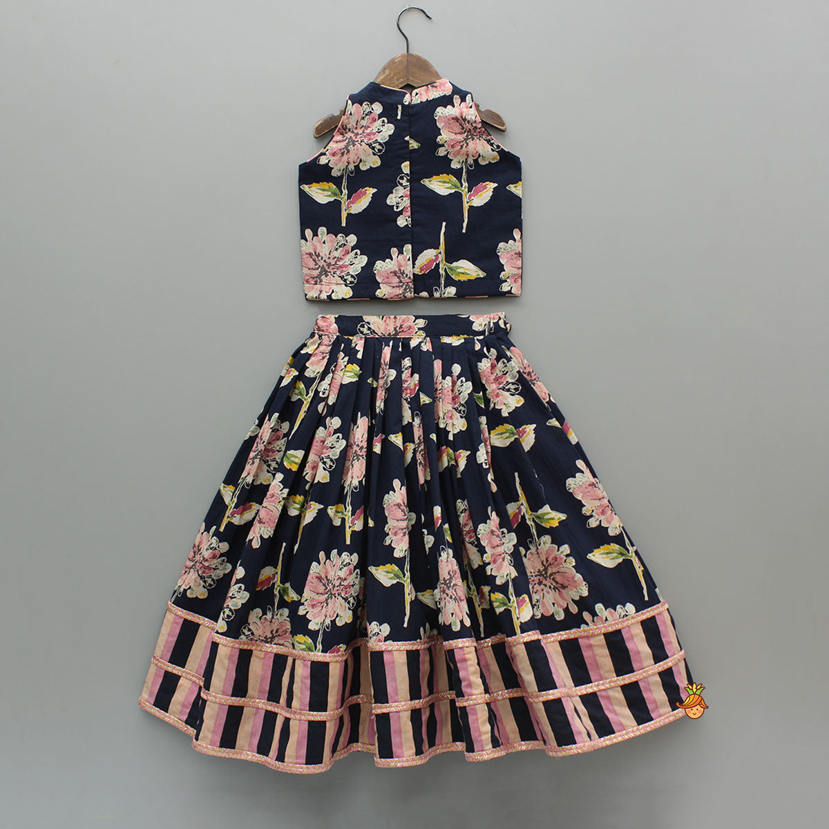 Multicolour Floral Printed Top And Lehenga With Dupatta
