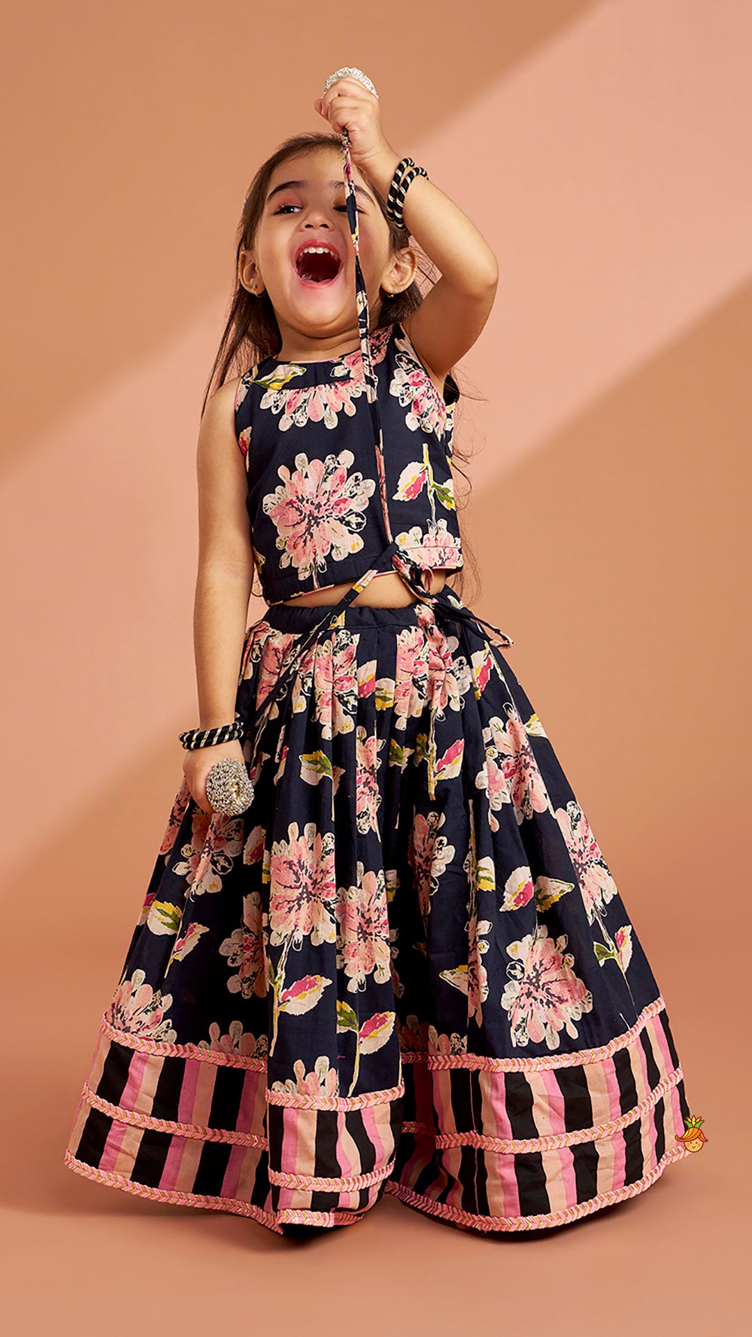 Multicolour Floral Printed Top And Lehenga With Dupatta