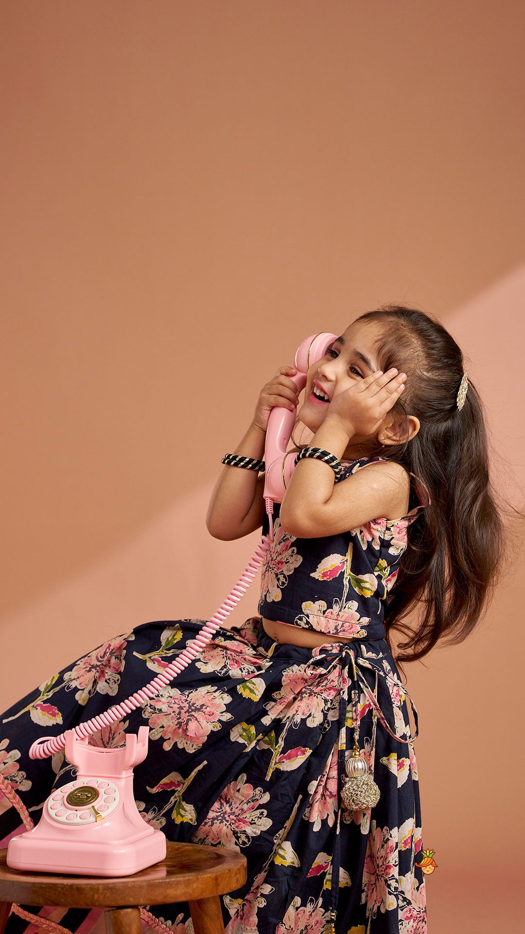 Multicolour Floral Printed Top And Lehenga With Dupatta