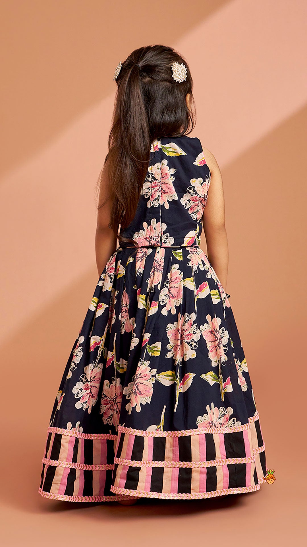Multicolour Floral Printed Top And Lehenga With Dupatta
