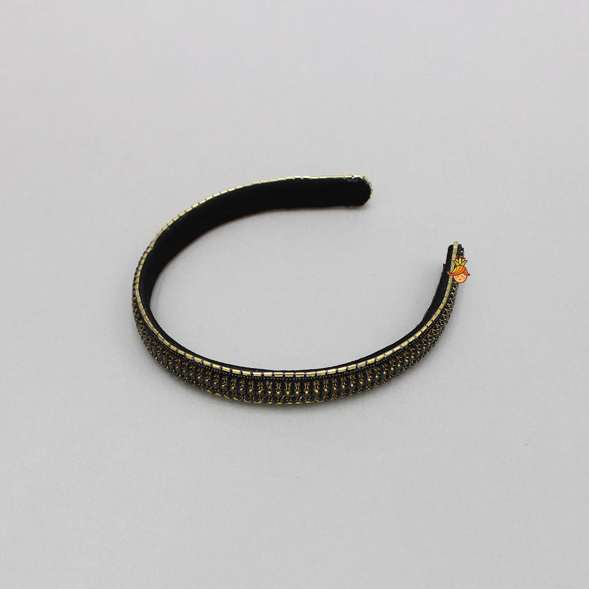 Black Artificial Stones Embroidered Hairband