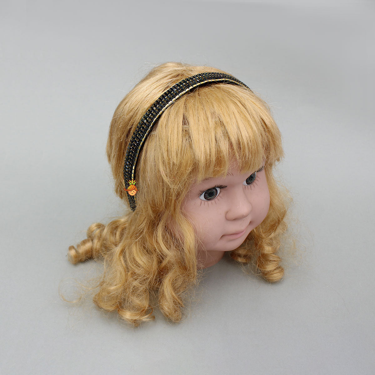 Black Artificial Stones Embroidered Hairband