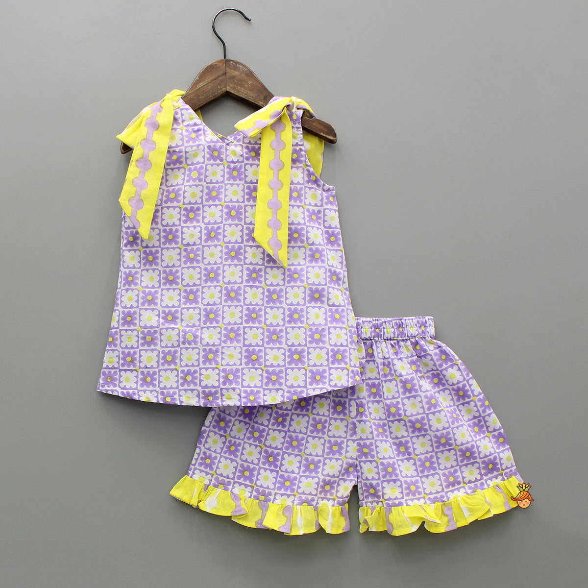 Multicolour Hand Block Floral Printed Top And Shorts