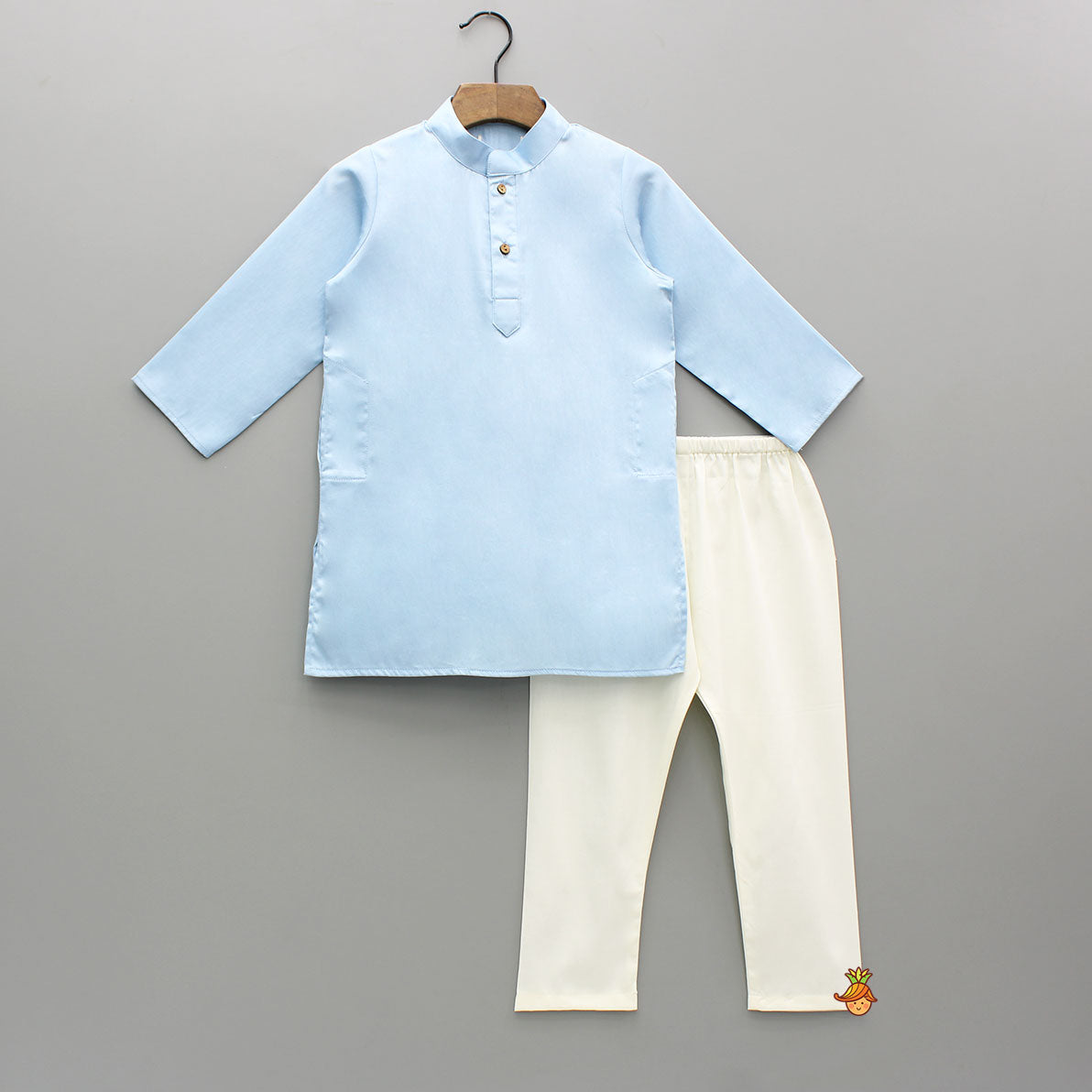 Blue Kurta With Printed Embroidered Jacket And Pyjama