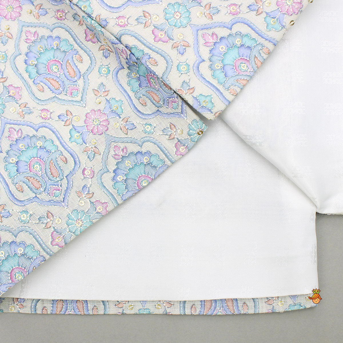 Blue Kurta With Printed Embroidered Jacket And Pyjama