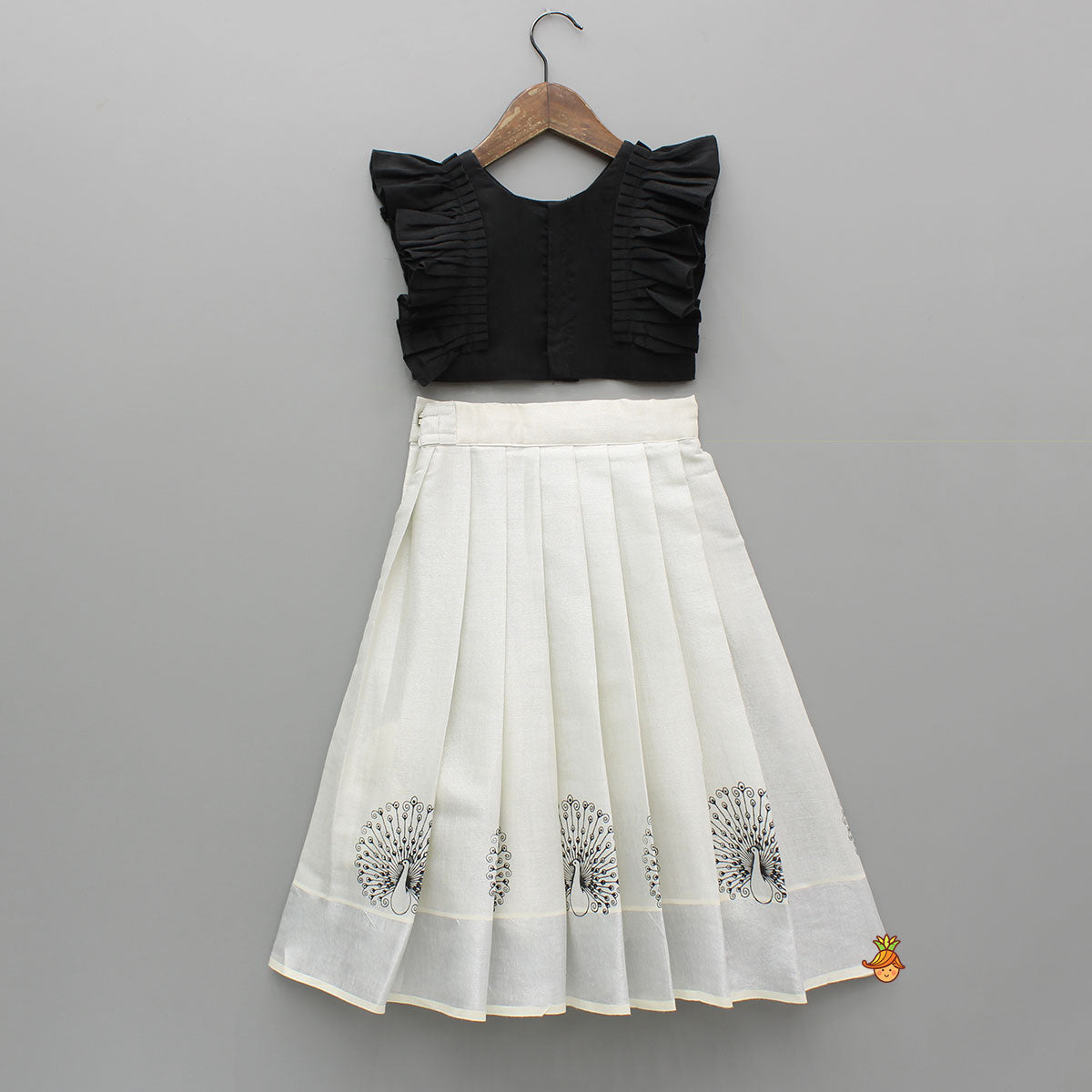 Black Top With Pleats Detailing And Pleated Lehenga