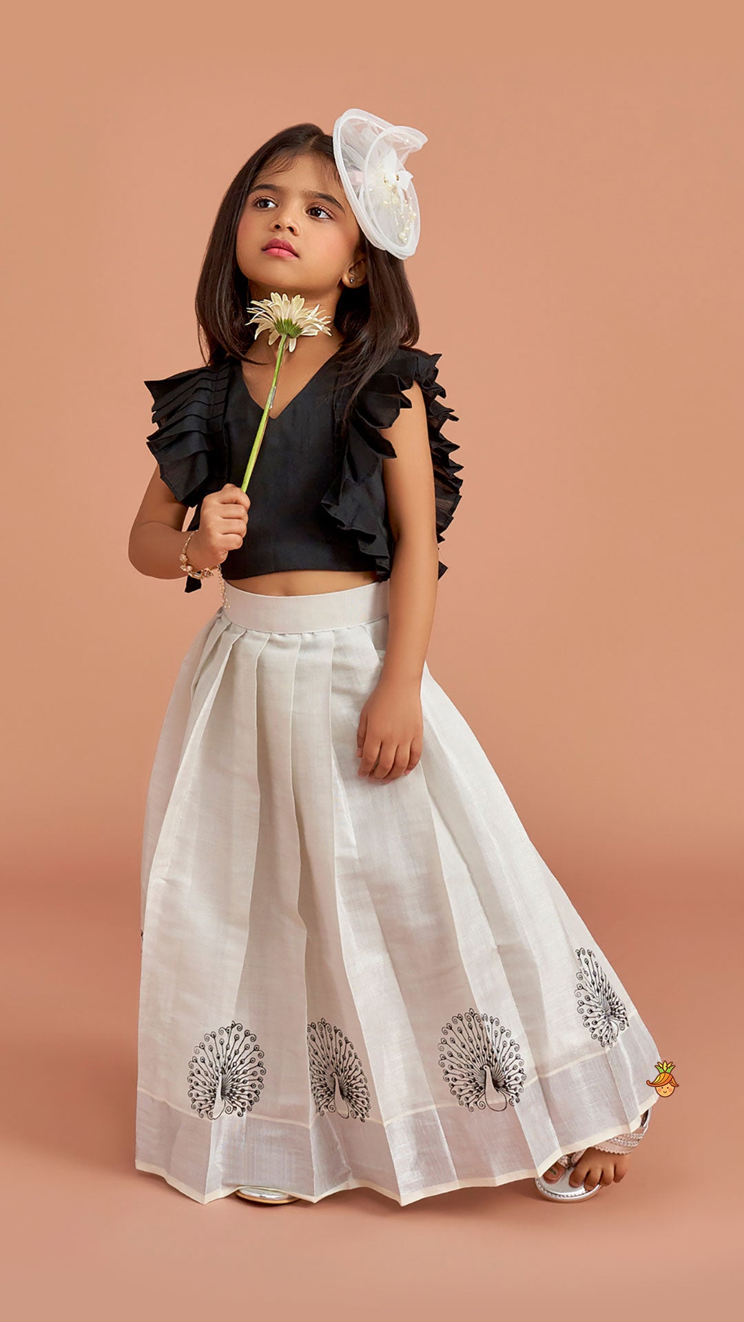 Black Top With Pleats Detailing And Pleated Lehenga