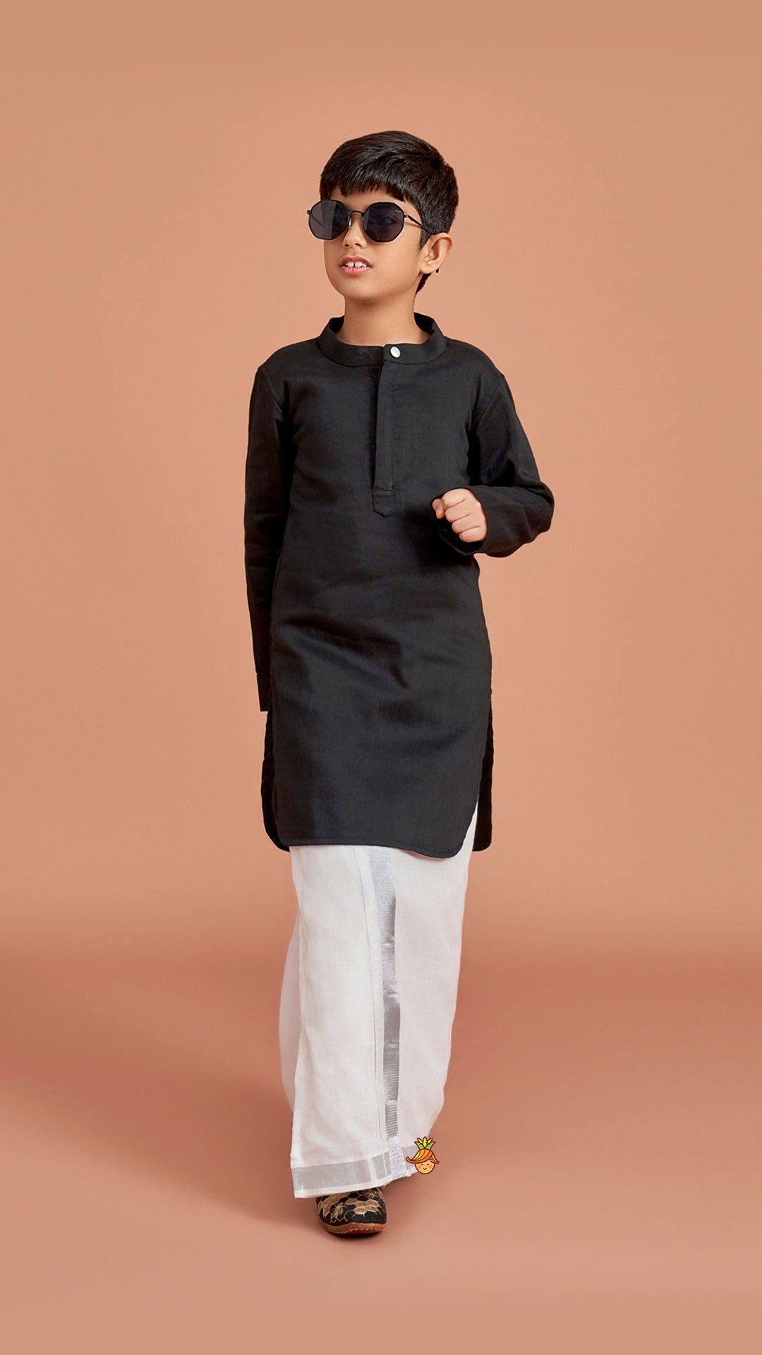 Exquisite Black Kurta And Velcro Wrap Lungi