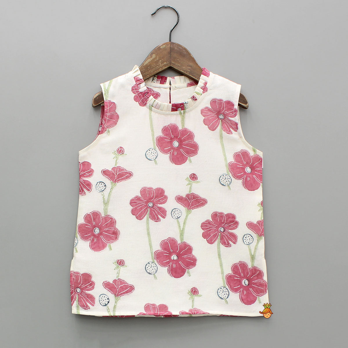 Cream Floral Hand Block Printed Top And Sharara