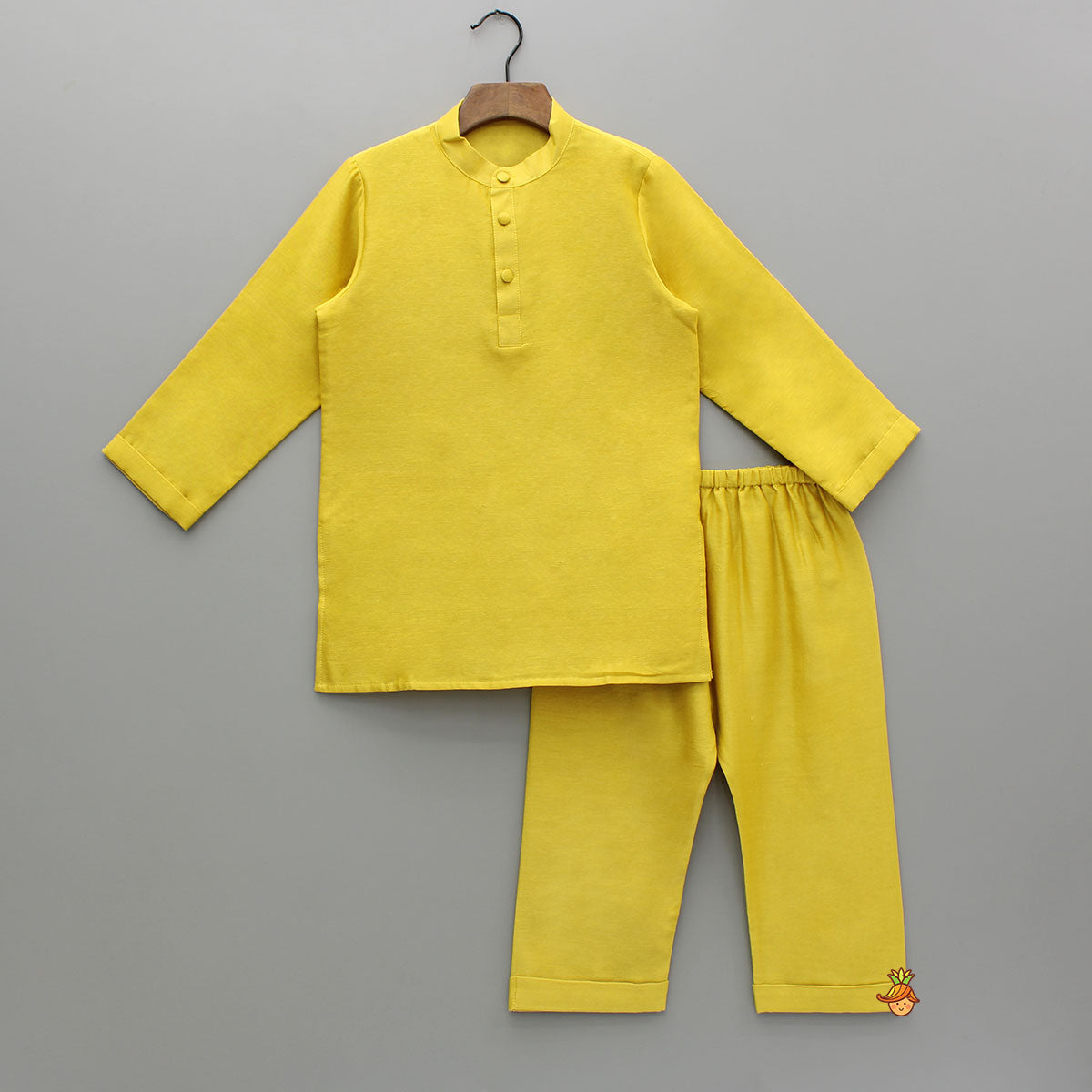 Mustard Kurta And Multicolour Printed Jacket With Pyjama