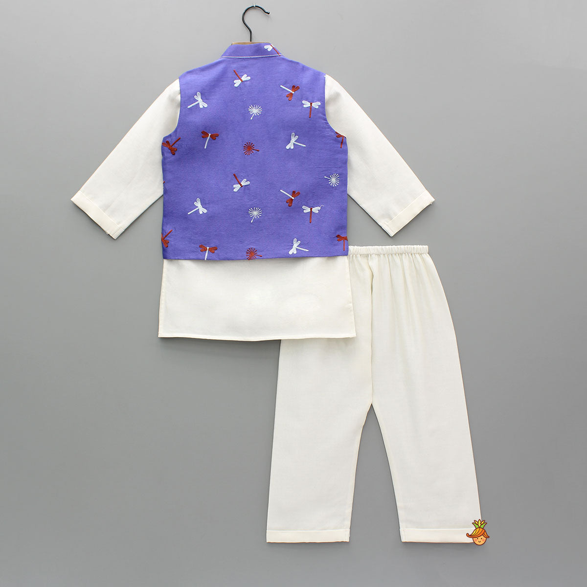 Cream Kurta With Purple Embroidered Jacket And Pyjama