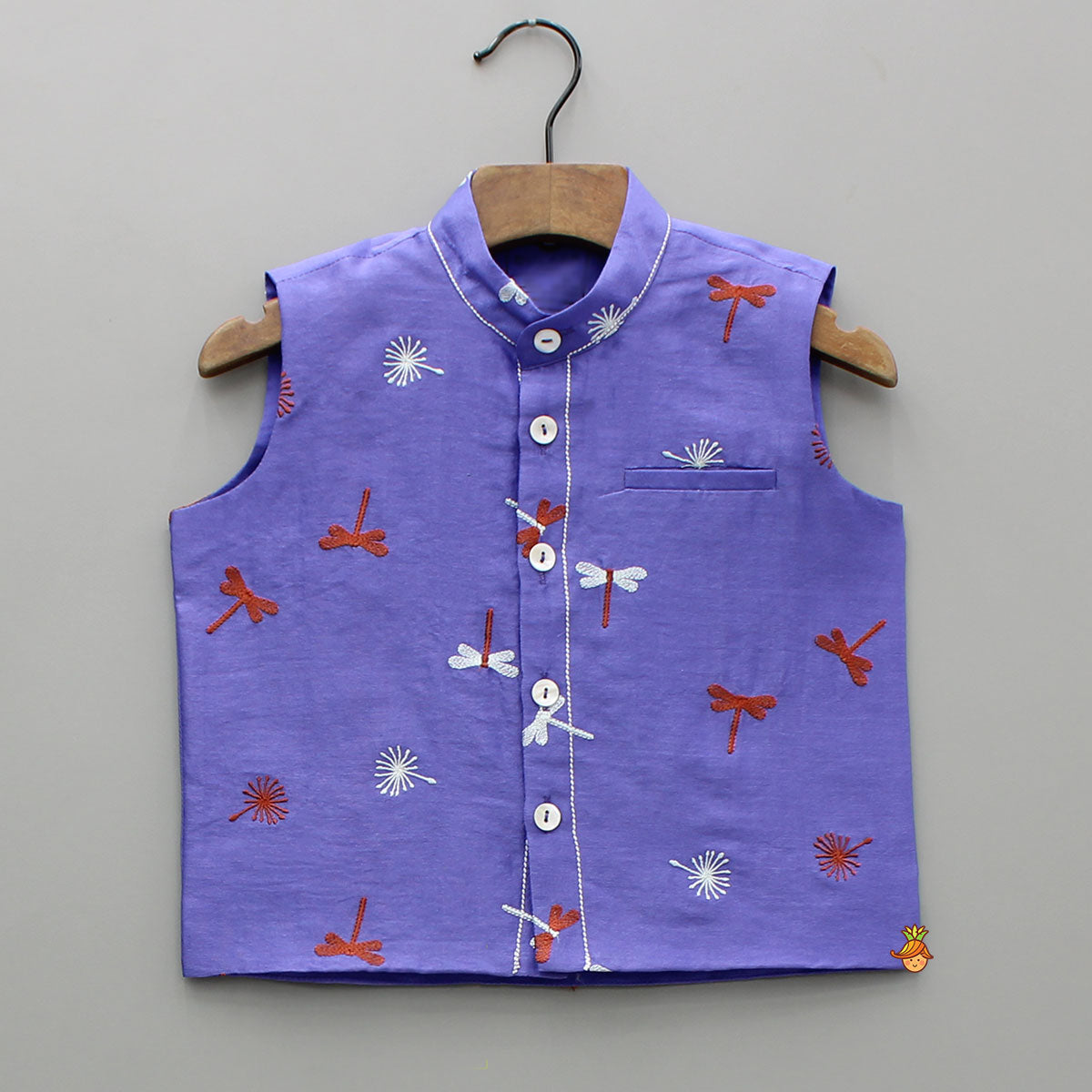Cream Kurta With Purple Embroidered Jacket And Pyjama